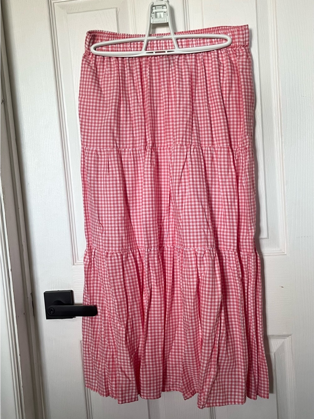 Pink & White Gingham Tiered Midi Skirt - Cottagecore / Picnic Summer Style